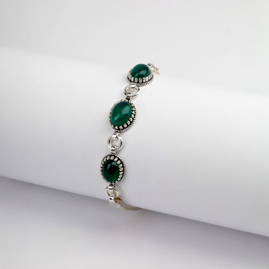 925 Sterling Silver Turquoise Stone Mesh Bracelet