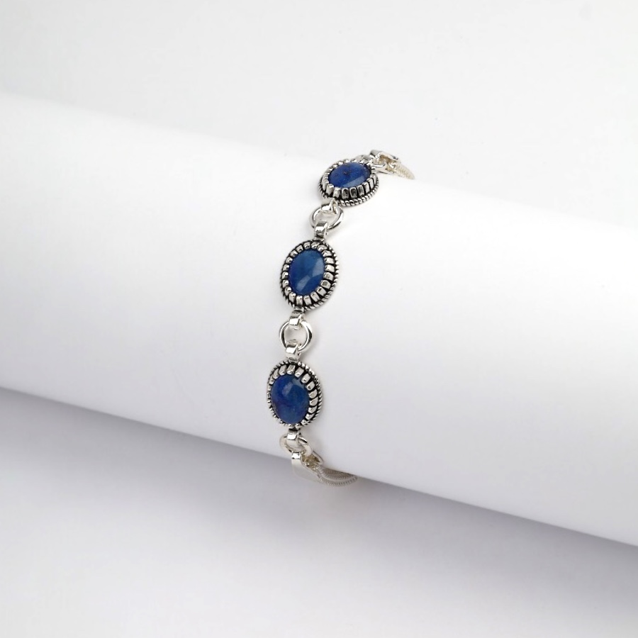 925 Sterling Silver Turquoise Stone Mesh Bracelet