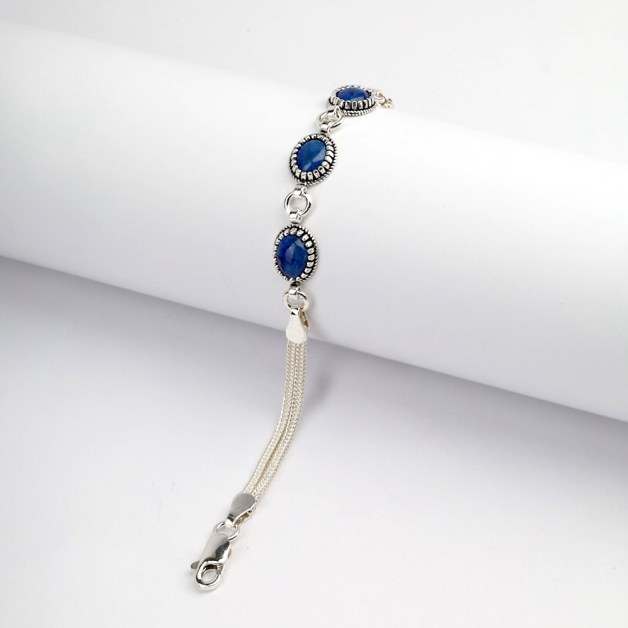 925 Sterling Silver Turquoise Stone Mesh Bracelet