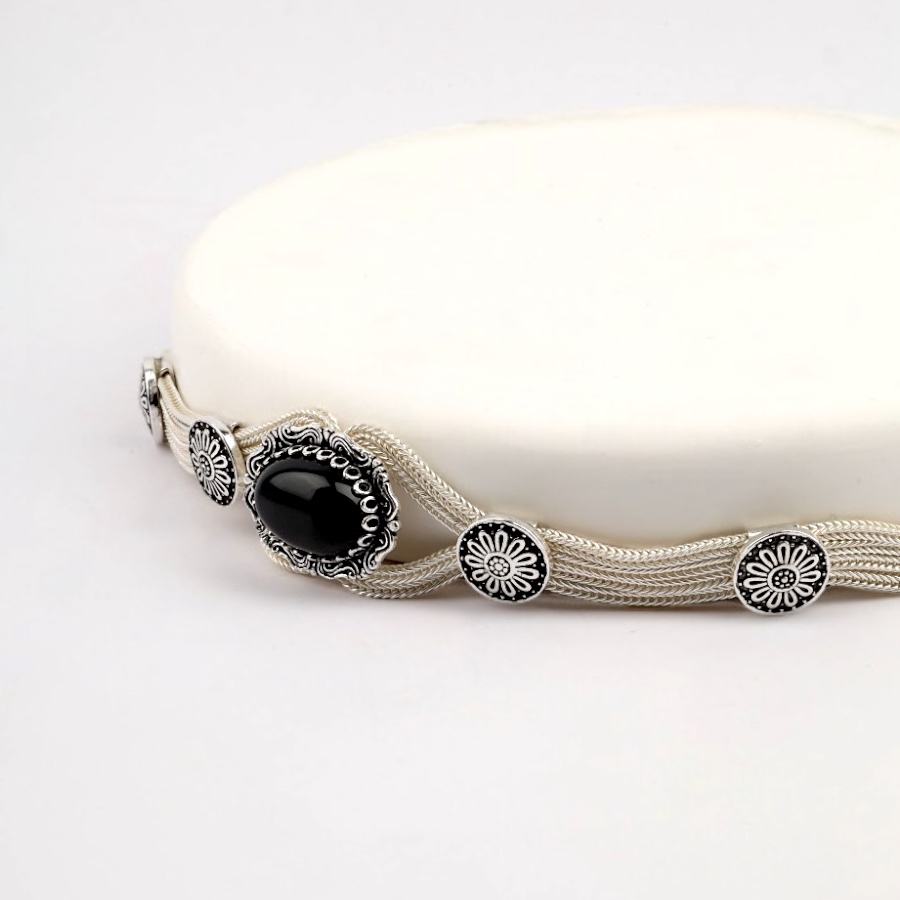 925 Sterling Silver Onyx Mardin Straw Bracelet