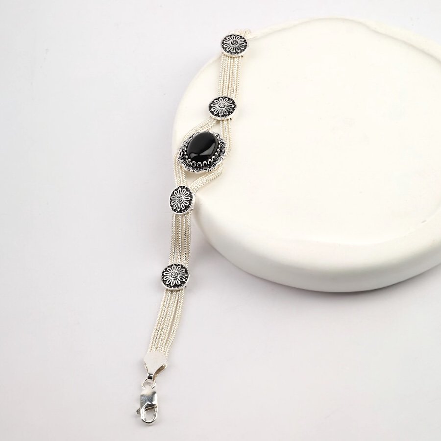 925 Sterling Silver Onyx Mardin Straw Bracelet