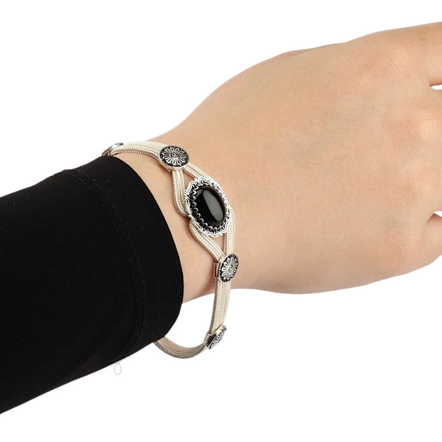 925 Sterling Silver Onyx Mardin Straw Bracelet