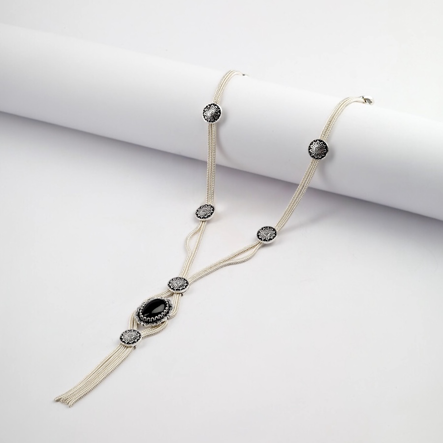 925 Sterling Silver Stone Mardin Straw Necklace