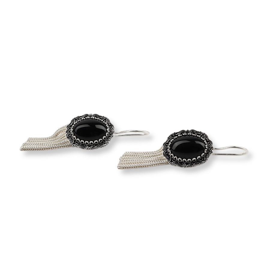 925 K Silver Oltu Stone-set Mardin Mesh Earrings