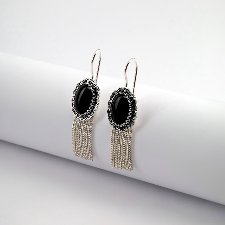 Round Filigree Silver Mardin Straw Womens Earrings