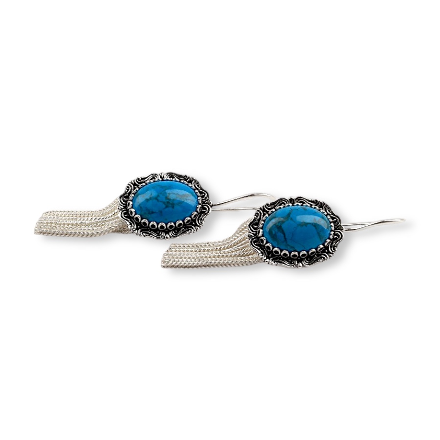925 K Silver Turquoise Stone-set Mardin Mesh Earrings