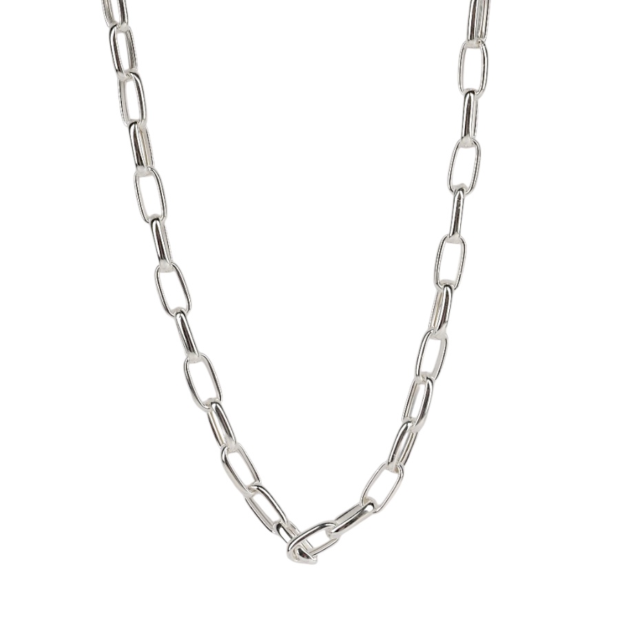 925 K Rectangle Hoop Silver Chain Necklace