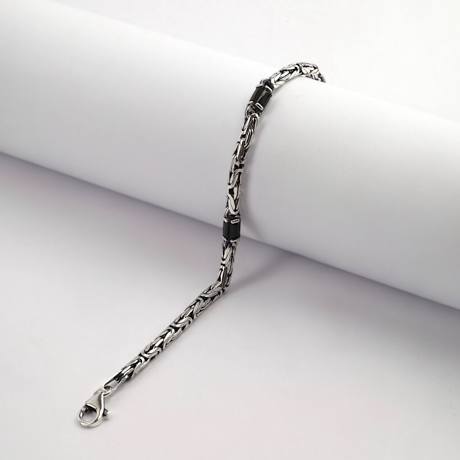 925 Sterling Black Stone King Men’s Chain Bracelet