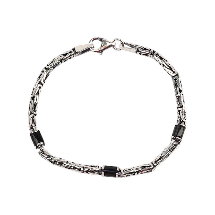 925 Sterling Black Stone King Men’s Chain Bracelet