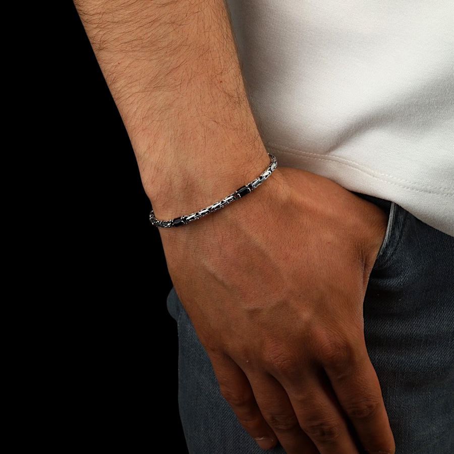 925 Sterling Black Stone King Men’s Chain Bracelet