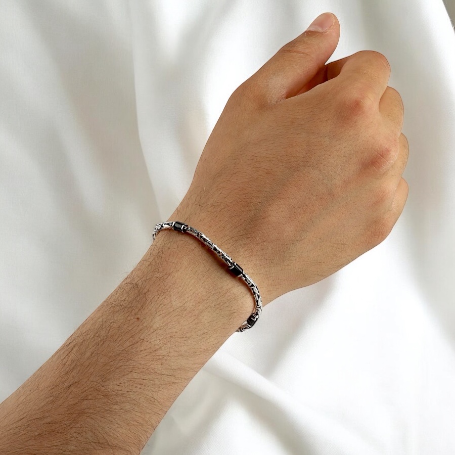 925 Sterling Black Stone King Men’s Chain Bracelet