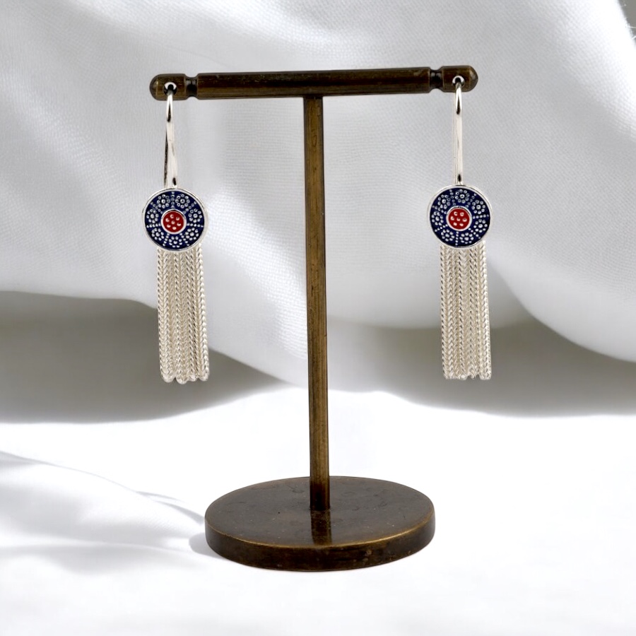 925 Carat Navy Blue Enamel Mardin Straw Earrings