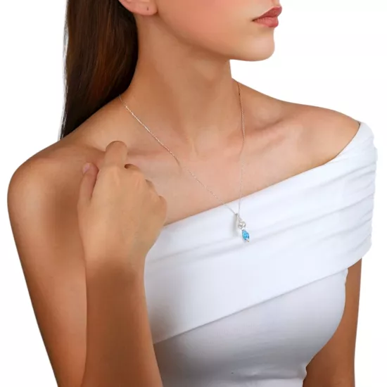 1000 Ayar Mavi Taşlı Kazaziye Gümüş Kolye