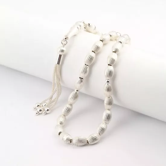 925 Ayar Gümüş Kalem İşlemeli Damla Model Tesbih