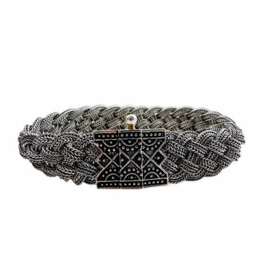 Mardin Wicker Eye Lock Unisex Silver Bracelet