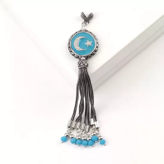 925 Ayar Turkuaz Ay Yıldız Tespih Püskülü