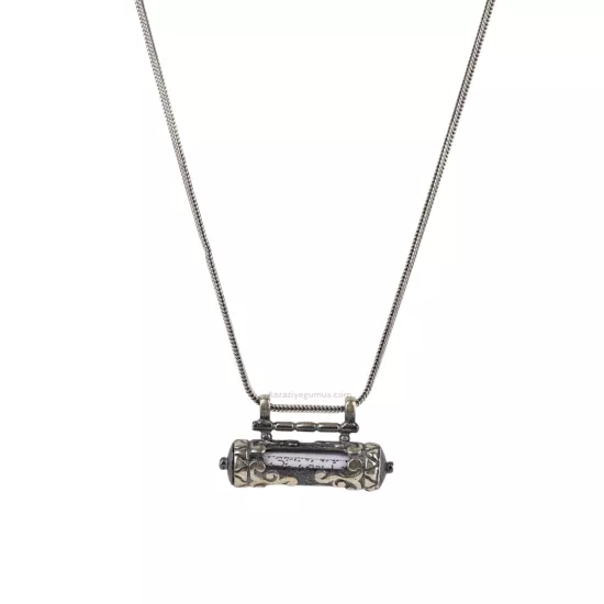 925 Ayar Silindir İşlemeli Cevşen Gümüş Kolye