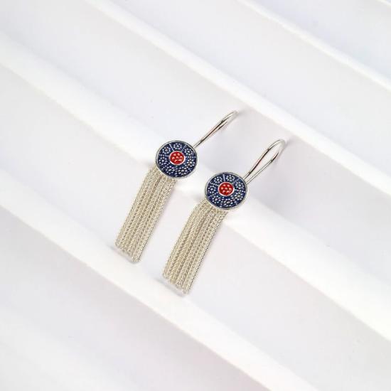 925 Carat Navy Blue Enamel Mardin Straw Earrings