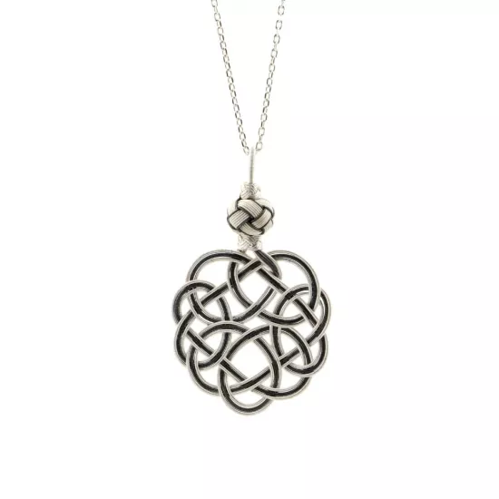 Siyah Beyaz Örgülü Kazaziye Gümüş Kolye