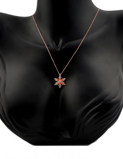 Pembe Renk Lotus Model Gümüş Kolye