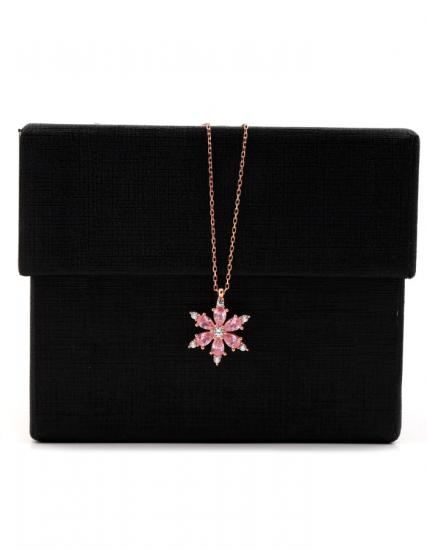 Pembe Renk Lotus Model Gümüş Kolye