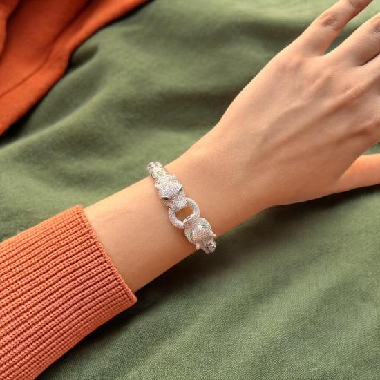 Unisex Silver Snake Tiger Head Silver Bracelet