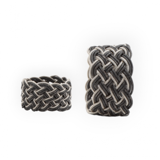 Black and White Knitted Kazaziye Silver Ring