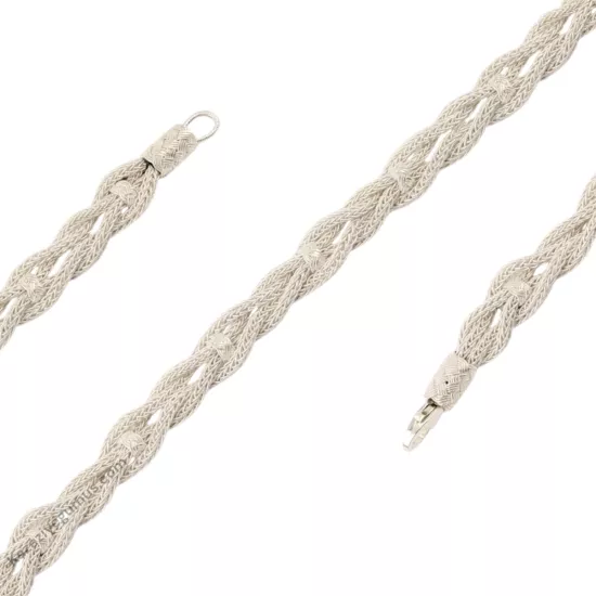 1000 Ayar Kazaziye Toplu Örgü Beyaz Gümüş Bileklik