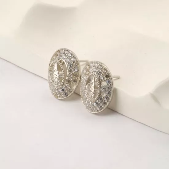 925 Ayar Taşlı Tuğra Model Trabzon Hasırı Küpe