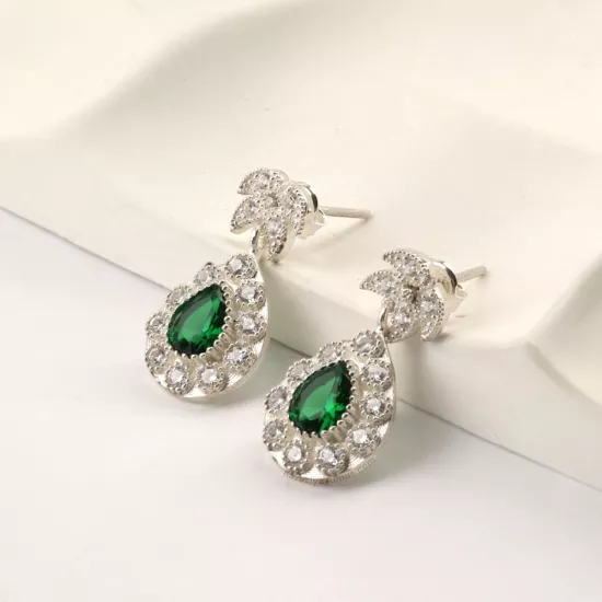 925 Ayar Yeşil Zirkon Taşlı Trabzon Hasırı Küpe