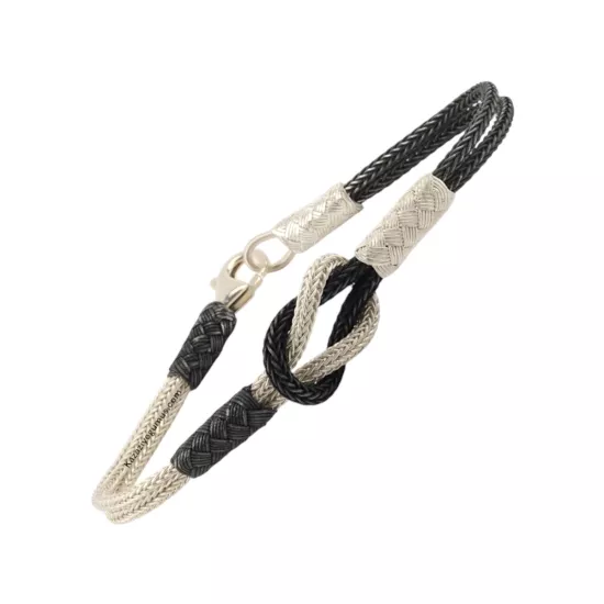 1000 Ayar Siyah Beyaz Gemici Düğümü Gümüş Bileklik