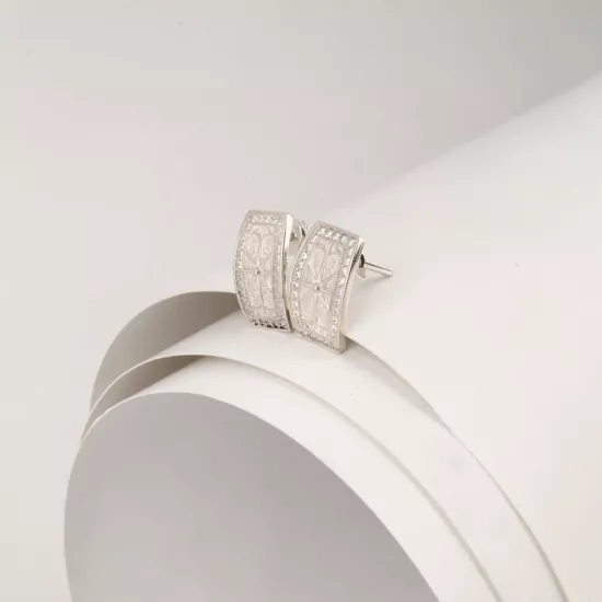 925 Ayar Telkari İşlemeli Taşlı Trabzon Hasırı Küpe