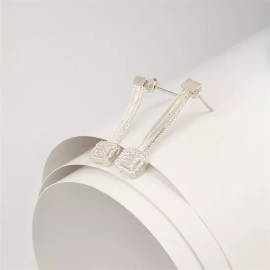 925 Ayar 3 Sıra Baget Trabzon Hasırı Gümüş Küpe 