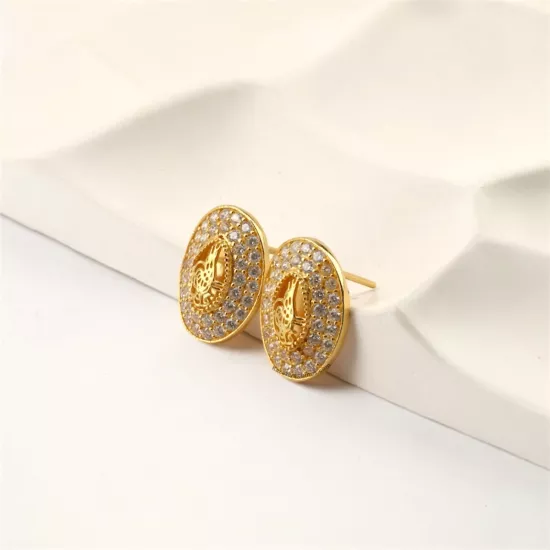 925 Ayar Taşlı Tuğra Model Trabzon Hasırı Küpe