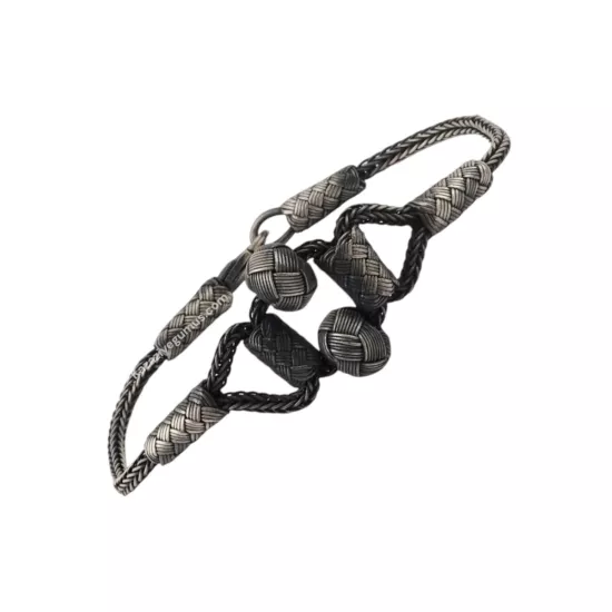 1000 Ayar Kazaziye İki Toplu Oksitli Gümüş Bileklik