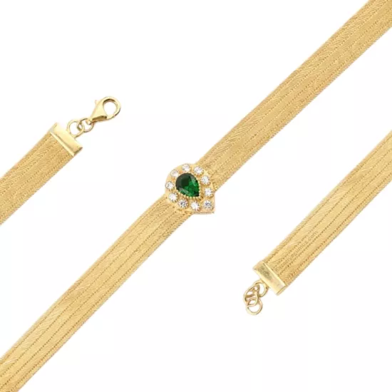 5 Row Green Stone Trabzon Wicker Silver Bracelet