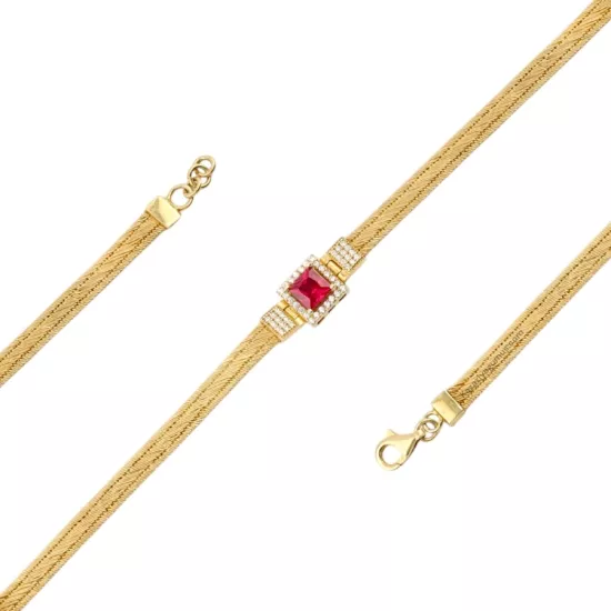 3 Rows of Red Baguette Stone Trabzon Wicker Bracelet