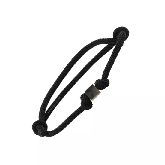 925 Ayar Siyah Unisex Küp İp Bileklik
