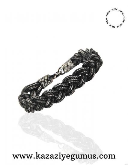 Kazaziye Wide Knitted Silver Bracelet