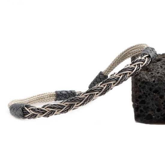 Kazaziye Knitted Black White Silver Bracelet