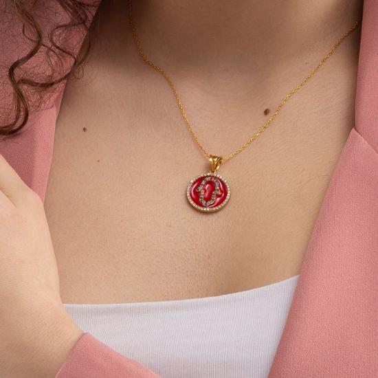 HZ.Fatma Ana Hand Red Enamel Silver Necklace