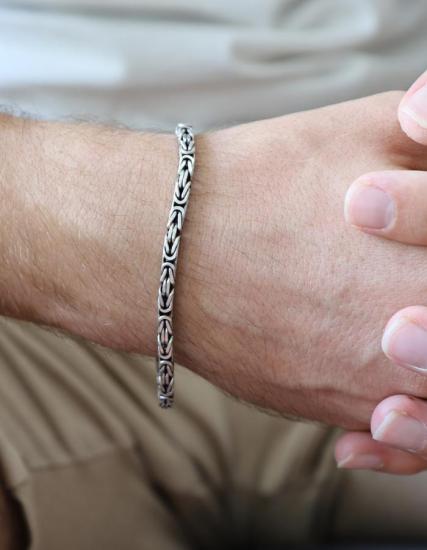 King 4 mm Mens Silver Bracelet