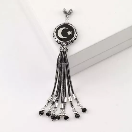 925 Ayar Siyah Ay Yıldız Tespih Püskülü