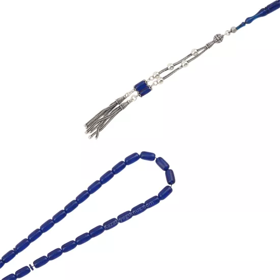 925 Ayar Lacivert Toz Kehribar Kapsül Model Tesbih