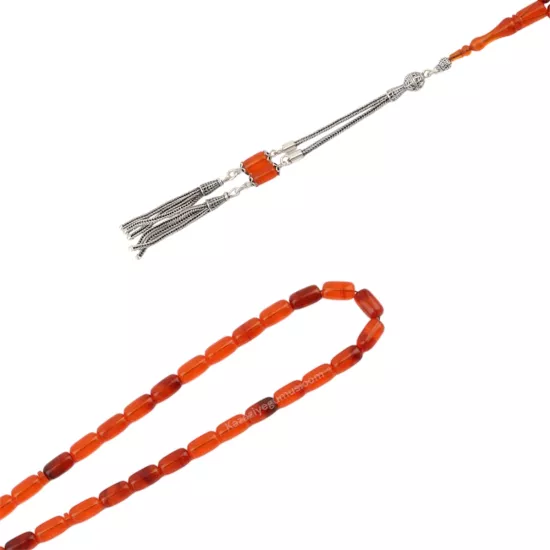 925 Ayar Turuncu Toz Kehribar Kapsül Model Tesbih