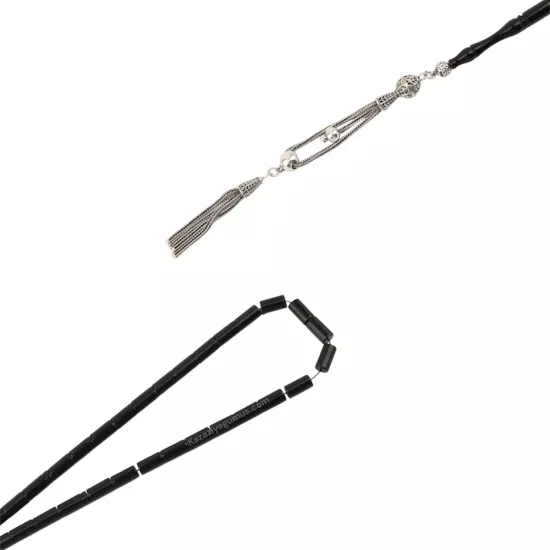 925 Ayar Siyah Toz Kehribar Kapsül Model Tesbih