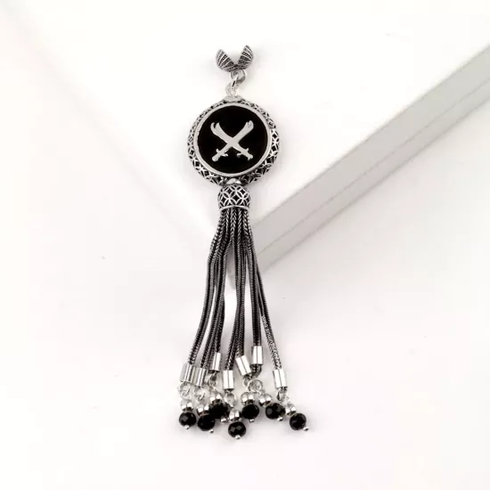 925 Ayar Çift Zülfikar Kılıç Model Tespih Püskülü