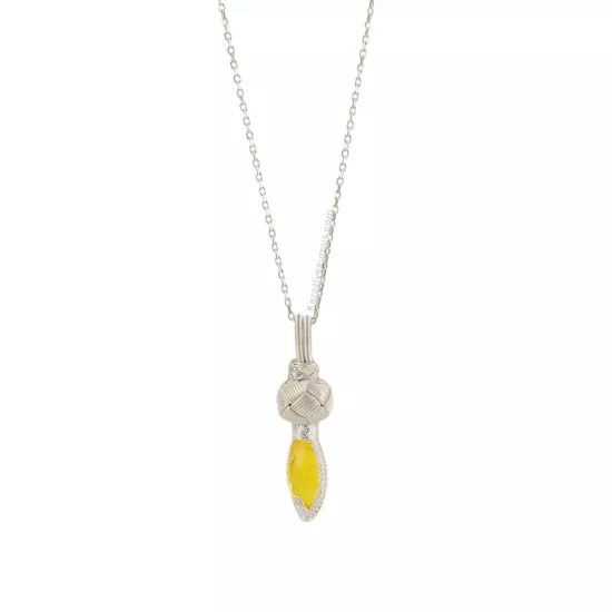 Sarı Taşlı Kazaziye Gümüş Kolye Ucu