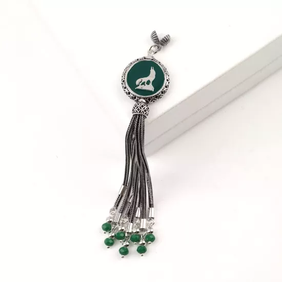 925 Ayar Bozkurt Yeşil Tespih Püskülü