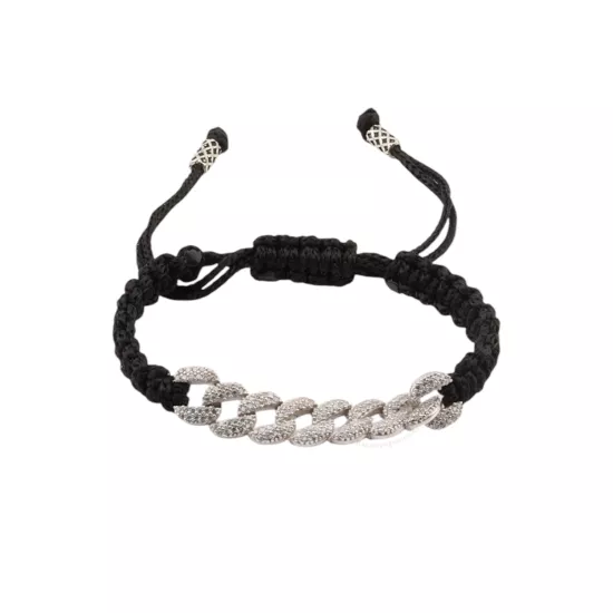 925 Ayar Gurmet Zincirli Gümüş Siyah İp Bileklik